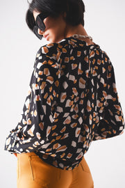 Black Blouse With Print and Wrapped Front