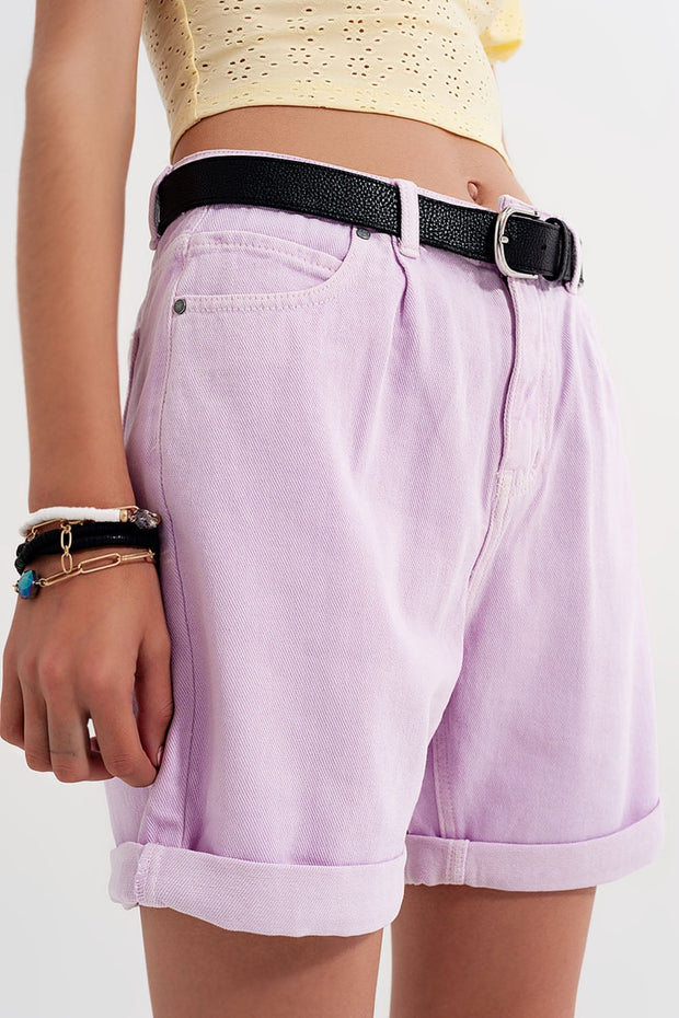 Denim Mom Shorts in Lilac