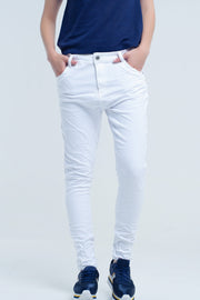 Crumpled White Jeans With Pockets