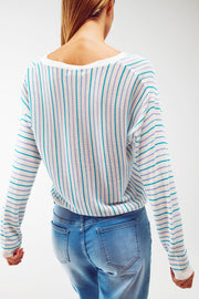 Lightweight Knit Cardi in Blue Stripe