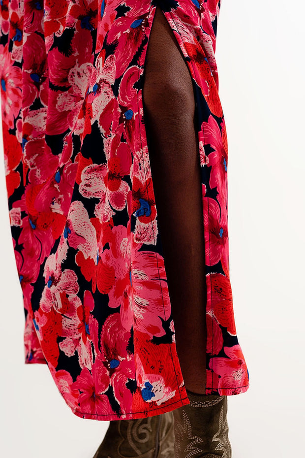 Hot Pink Floral Print Skirt