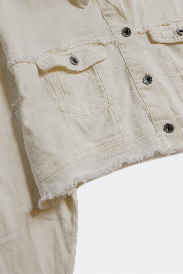 Cropped Denim Trucker Jacket in White