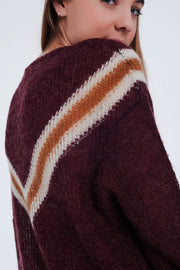 Maroon Sweater With Striped Detail