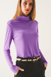 High Neck Long Sleeve Top in Purple Modal