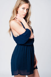 Navy Plumeti Cold-Shoulder Lightweight Romper