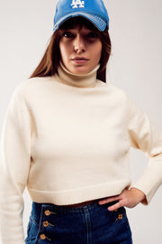 High Neck Cropped Jumper in Cream