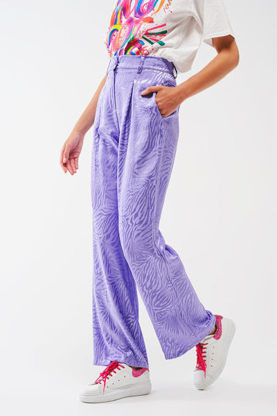 Loose Fit Zebra Print Pants in Purple
