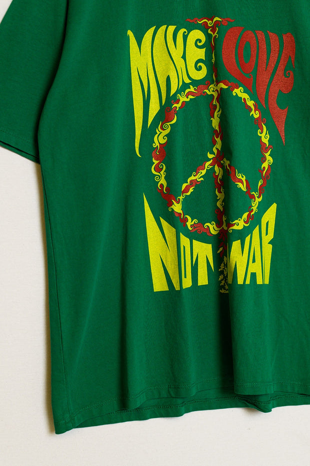 Green Short Sleeve T-Shirt With Make Love Not War Logo