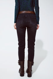 Black Jeans With Elastic Waist and Cord