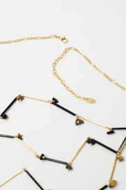 Short 3 in 1 Necklace With Black and Golden Beads