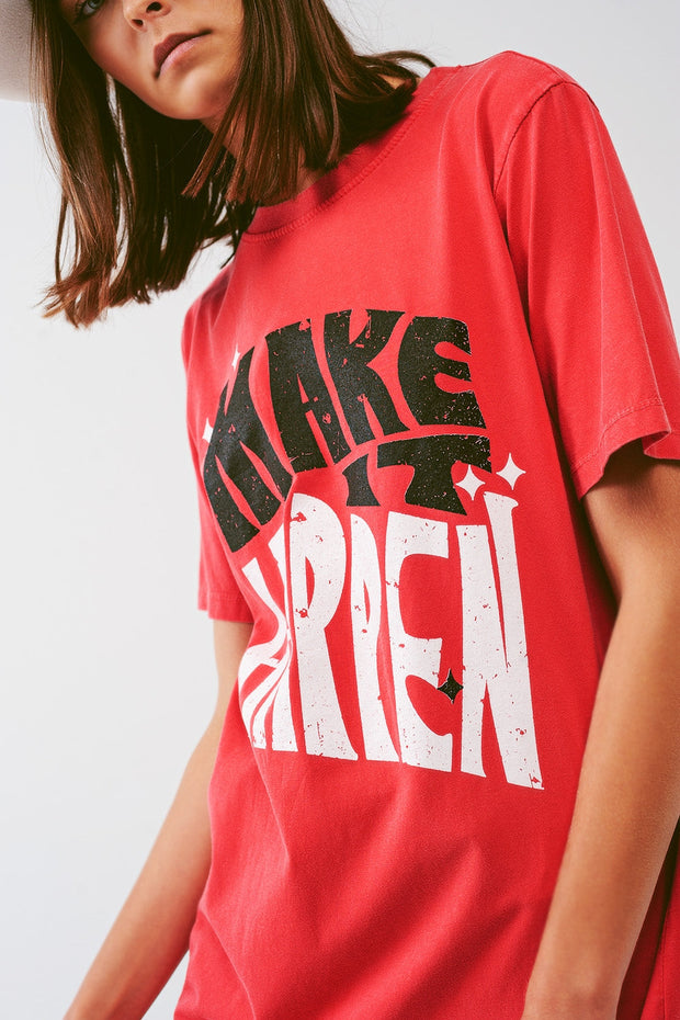 T-Shirt Dress With Make It Happen Text in Red