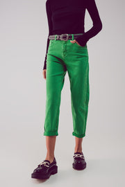 Cotton Mid Rise Slouchy Jean in Green