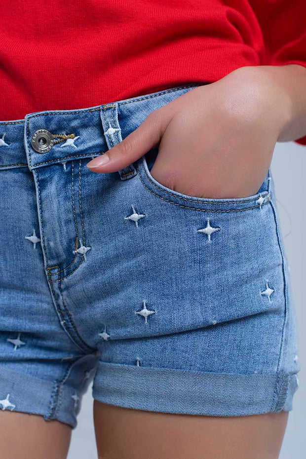 Denim Shorts With Stars Detail