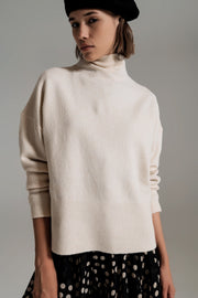 Beige Turtleneck Sweater in a Soft Knitted Fabric