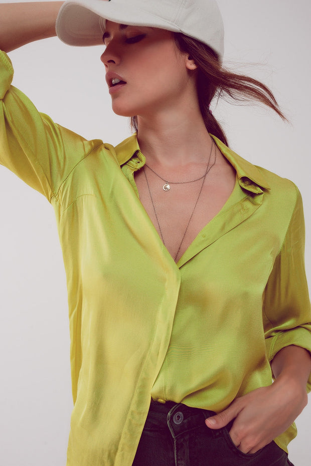 Satin Shirt in Lime