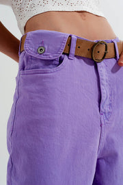 High  Waisted Loose Tapered Leg Jeans in Purple