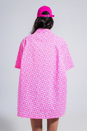 Oversized Short Sleeve Shirt in Bright Pink