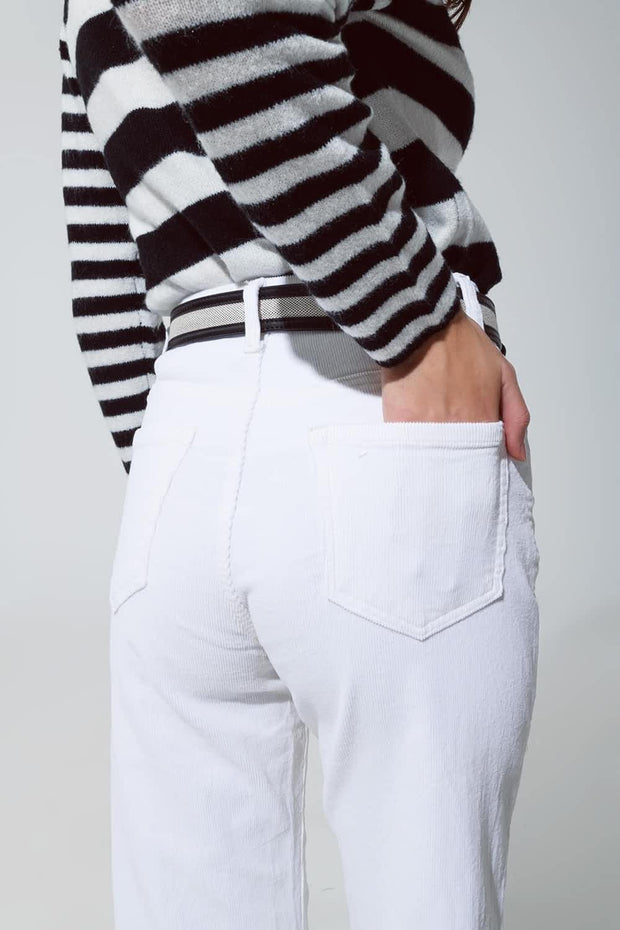 White Corduroy Cropped Pants