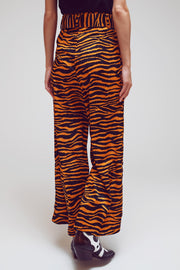 Animal Print Straight Leg Pants With Wide Buckle Belt