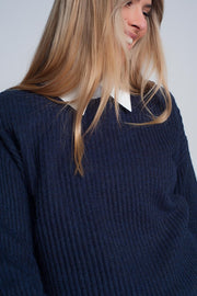 Ribbed Jumper in Navy