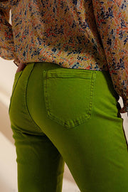 Straight Leg Jeans With Deep Turn Up in Green