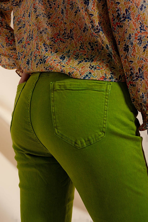 Straight Leg Jeans With Deep Turn Up in Green