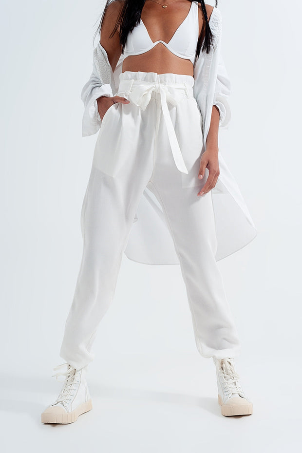 Lightweight Pants With Tie Waist in White