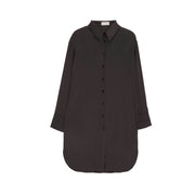 Long Sleeve Satin Button Front Shirt in Black