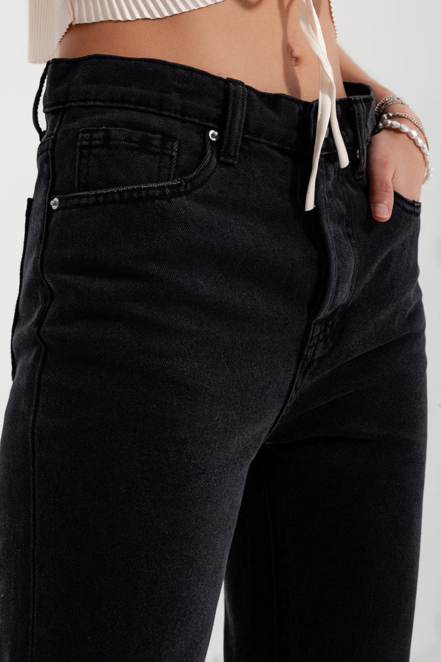 High Rise Straight Leg Jeans Washed Black