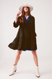 Tiered Smock Mini Dress in Black