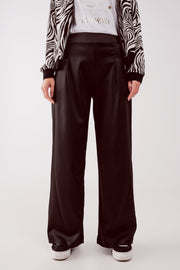 Wide Leg Satin Pants in Black