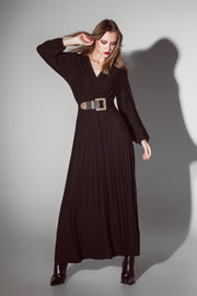 Party Long Sleeve Maxi Dress With Glitter in Black