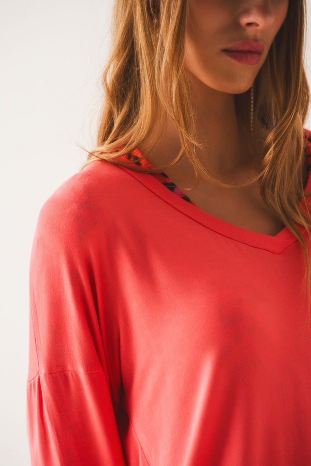 Orange Long Sleeve v Neck Top in Modal