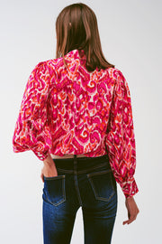 Floral Print Blouse With Volume Sleeves in Pink