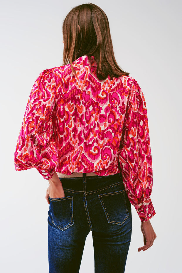 Floral Print Blouse With Volume Sleeves in Pink