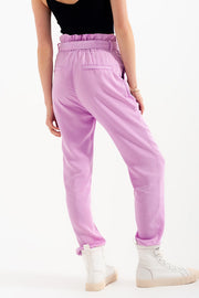 Lightweight Pants With Tie Waist in Purple