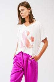 Asymmetrical Graphic T-Shirt in White