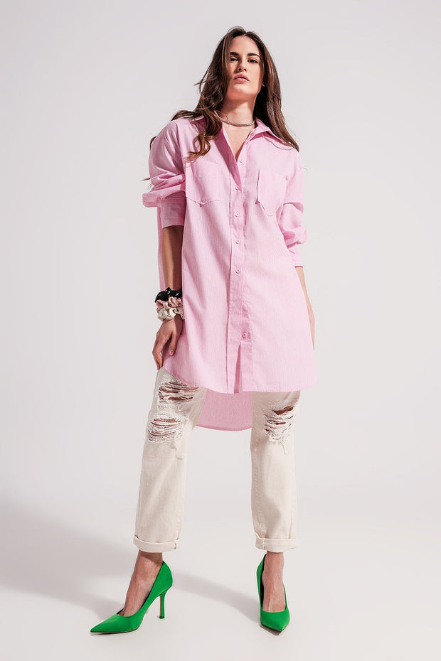 Cotton Oversized Shirt in Pink