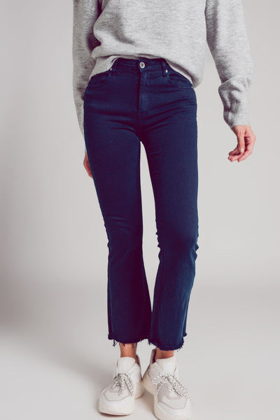 Flare Jeans With Raw Hem Edge in Blue Ink