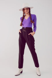 Cigarette Pants With Paper-Bag Waist in Black