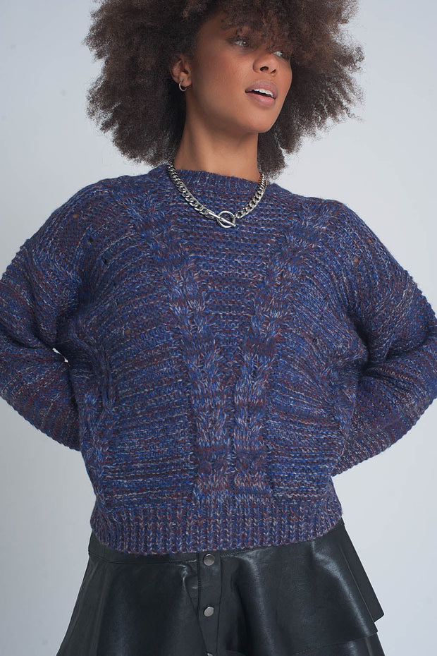 Round Neck Cable Jumper in Purple