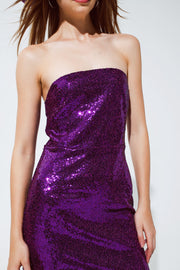 Sequin Bandeau Mini Pencil Dress in Purple