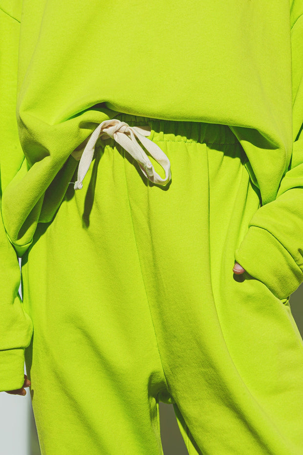 Oversized Jogger With Tie Waist in Lime