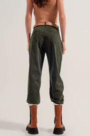 High Rise Mom Jeans With Pleat Front in Green