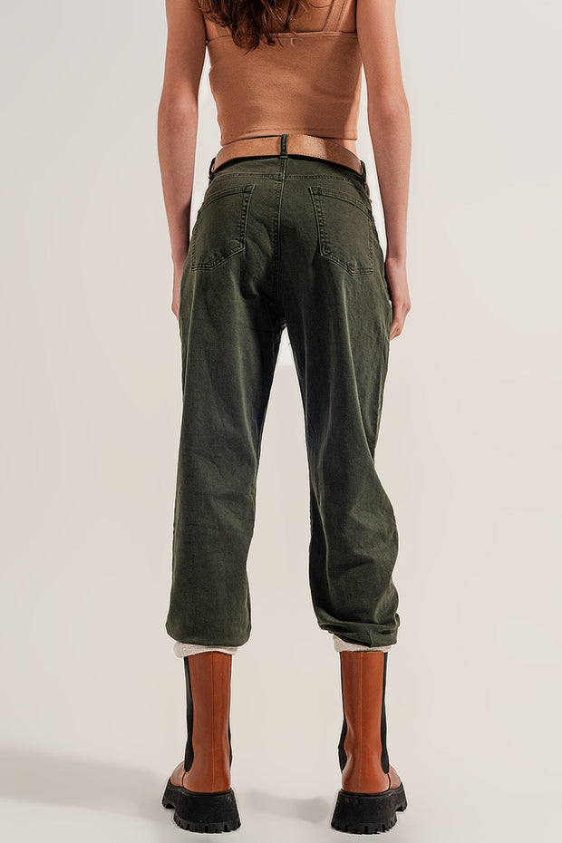 High Rise Mom Jeans With Pleat Front in Green