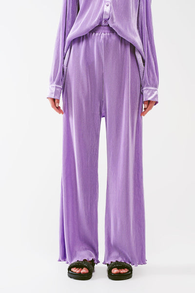 Satin Pleated Wide Leg Pants in Lilac