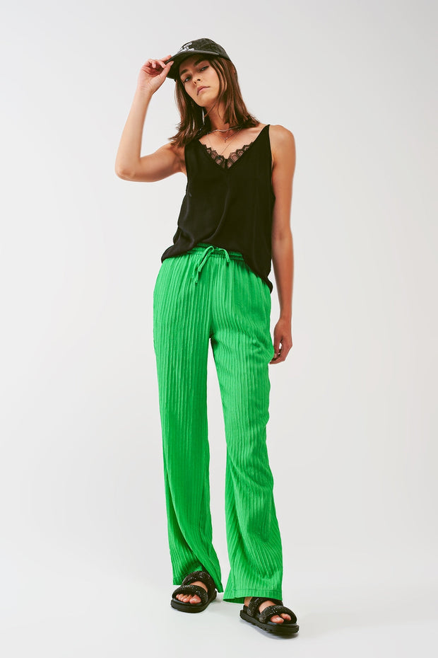 Loose Fit Striped Pants in Green