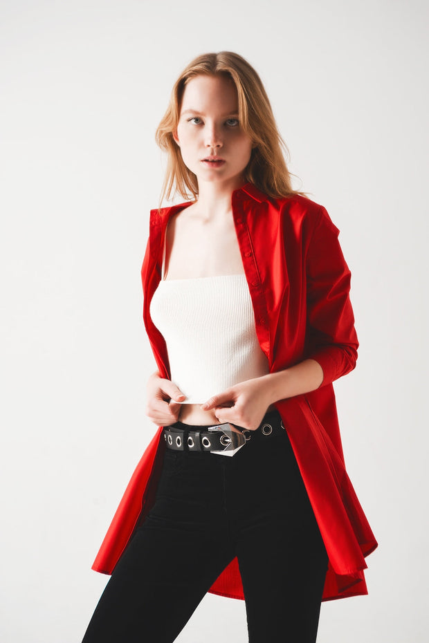 Oversized Shirt in Bold Red