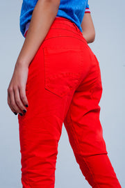 Red Low Rise Boyfriend Jeans