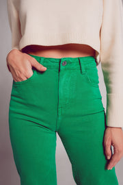 Cropped Wide Leg Jeans in Deep Green